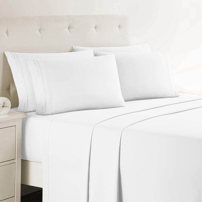 Clara Clark Cal King Sheets, 6 Piece Set - Hotel Luxury Sheets for Cal King Size Bed, Super Soft Bedding Set, Cal King Size, White - Image 1